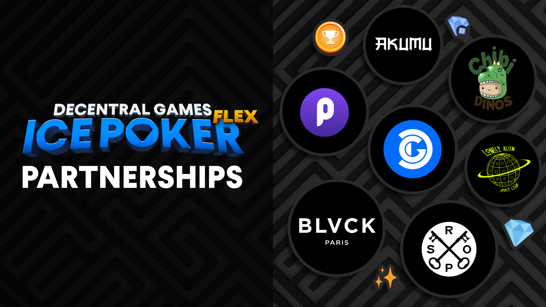 ICE Poker Flex Partnerships featuring various logos
