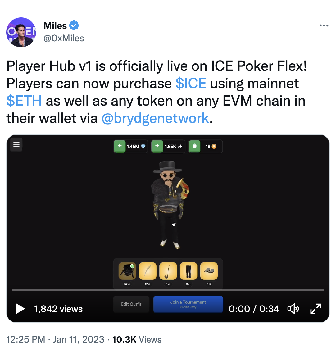 Miles' tweet showing Player Hub