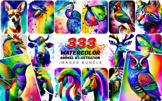 333 Watercolor Animal Illustration Images Bundle
