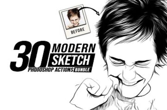 30 Modern Sketch Photoshop Actions Bundle