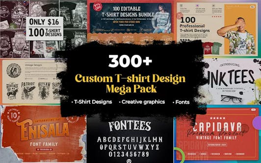 300+ Custom T-shirt Designs Mega Pack