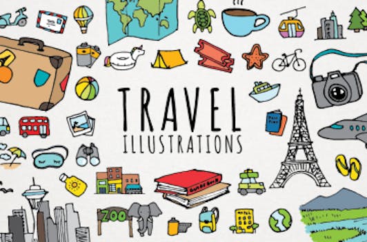 600+ Hand-Sketched Travel Illustrations Bundle