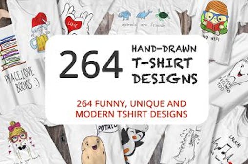 264 Hand Drawn T-Shirt Designs Bundle