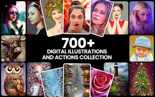 700+ Digital Illustrations and Actions Collection