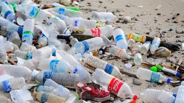 plastic bottle pollution on a beach