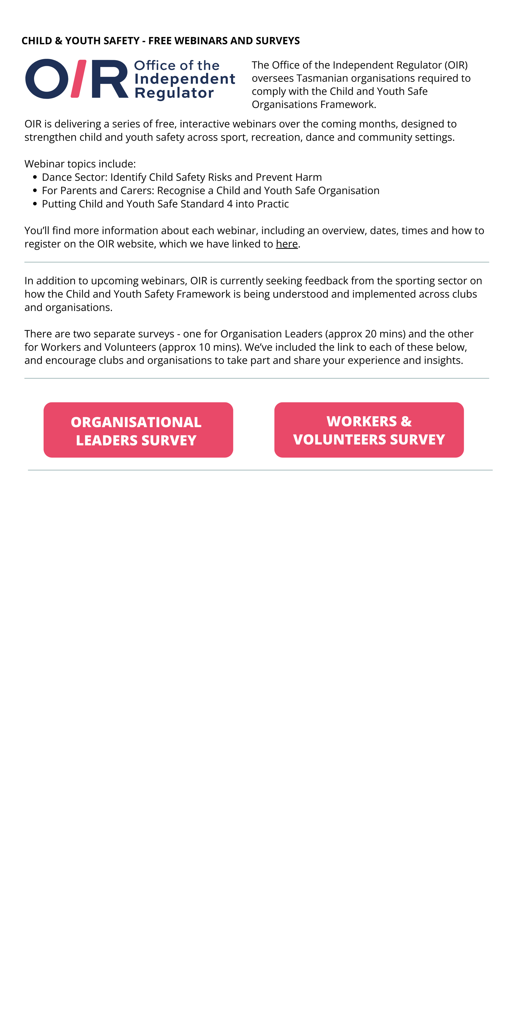 Click through to OIR Webinars