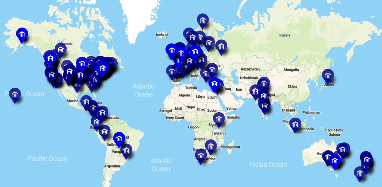 Global map with locations added by StF participants