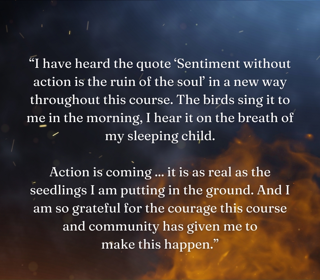 Night time camp fire sparks, with a quote overlaid