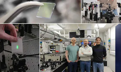 Collage showing Heriot-Watt University researchers and photonics laboratory equipment used in experiments to control and manipulate electromagnetic waves with light-based technology