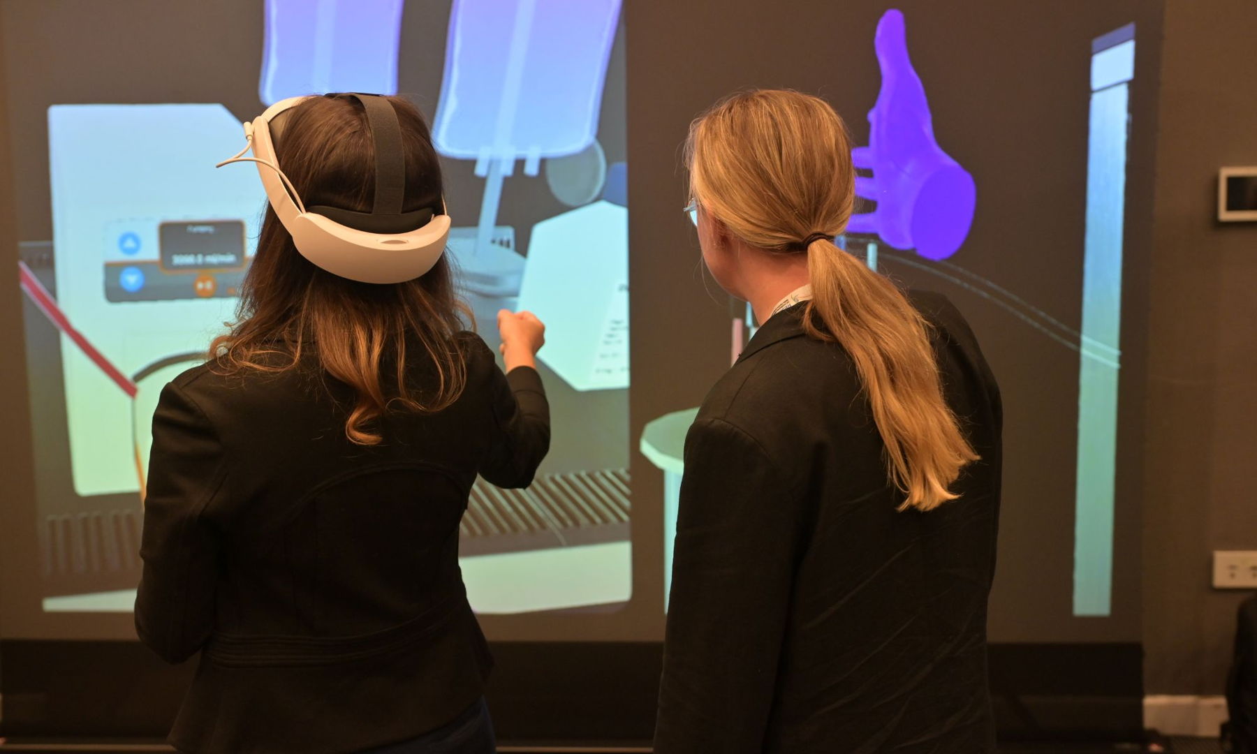 A virtual reality headset during an immersive laboratory training session