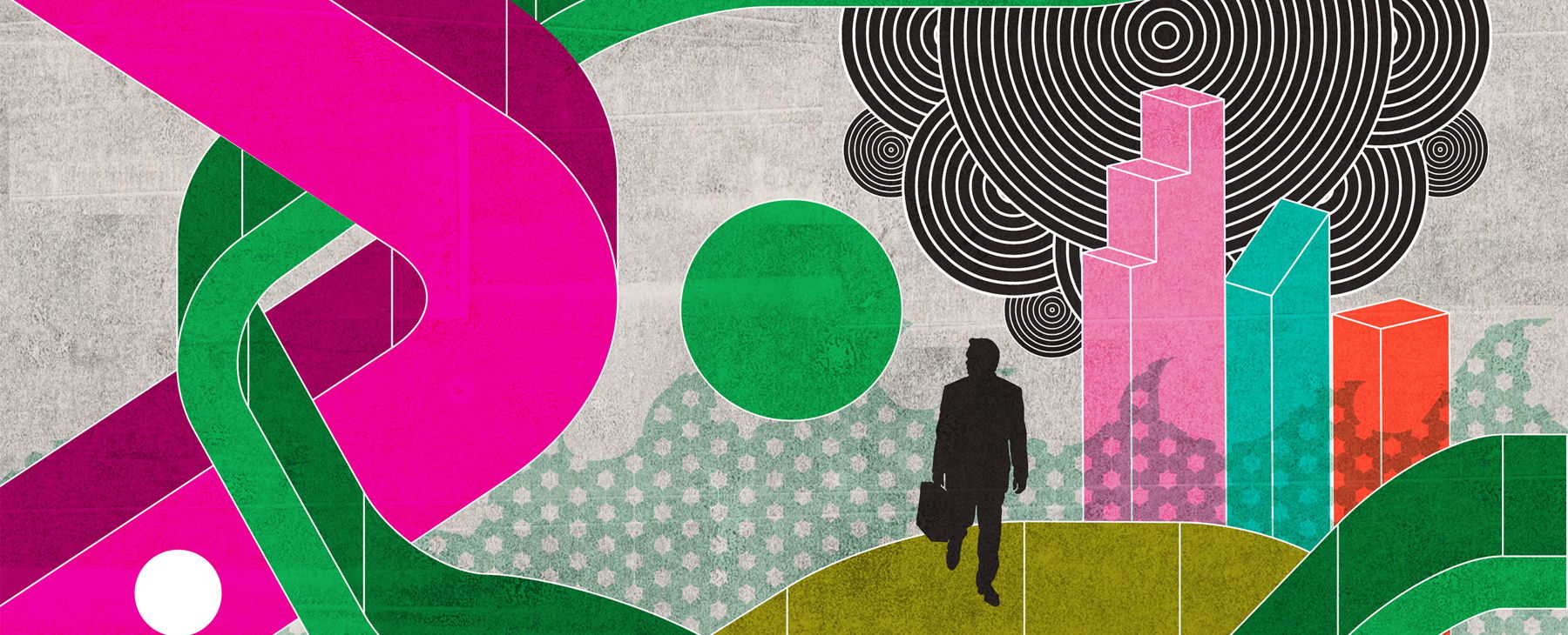 illustration of housing and construction components in a collage, by artist Cristiana Couceiro