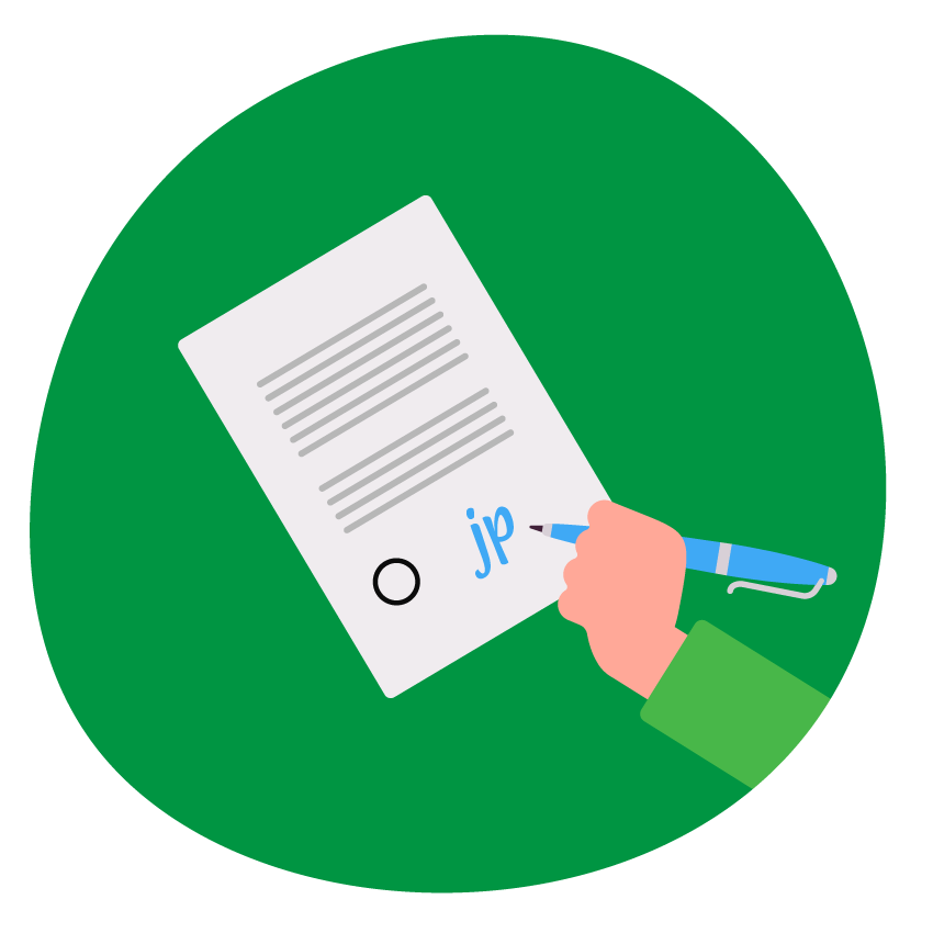 Email Image; Green and white graphic of a hand signing a document.
