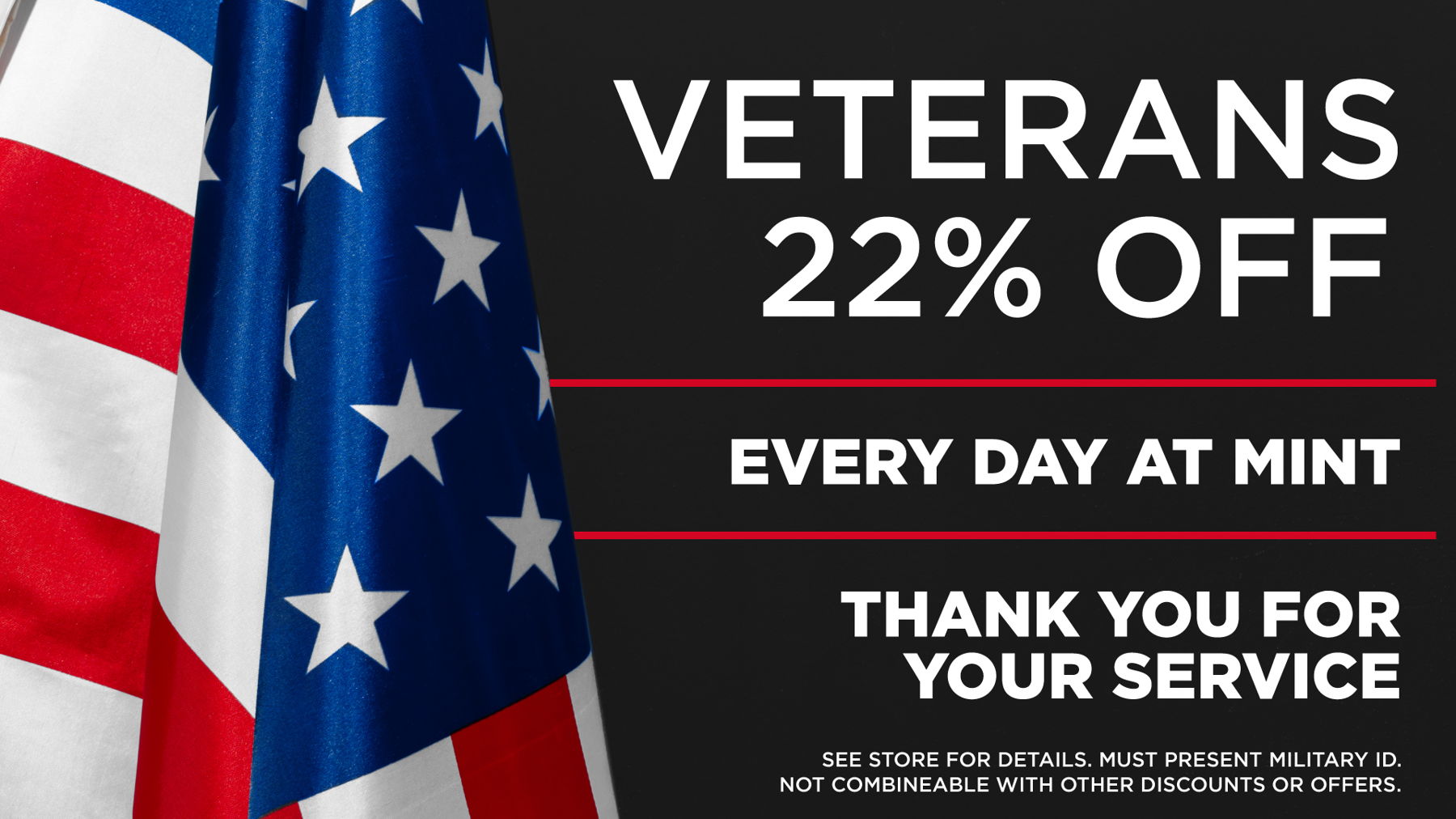 Every day veterans deals 22% off 
