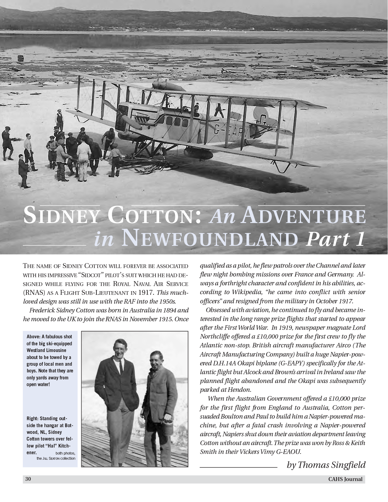 Email ImCAHS Journal Volume 58 Number 1 Sidney Cotton in Newfoundland part 1 feature article image