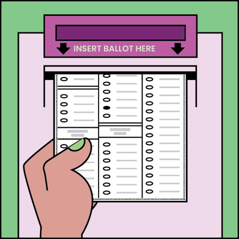 Illustration of inserting a ballot into a tabulator