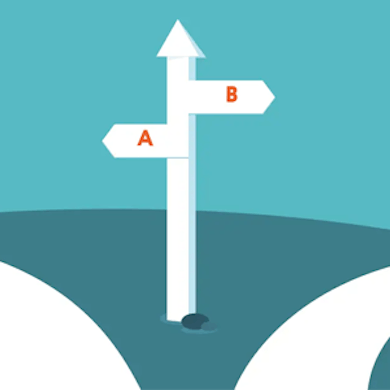 Graphic of a post sign pointing in different directions labeled A and B.