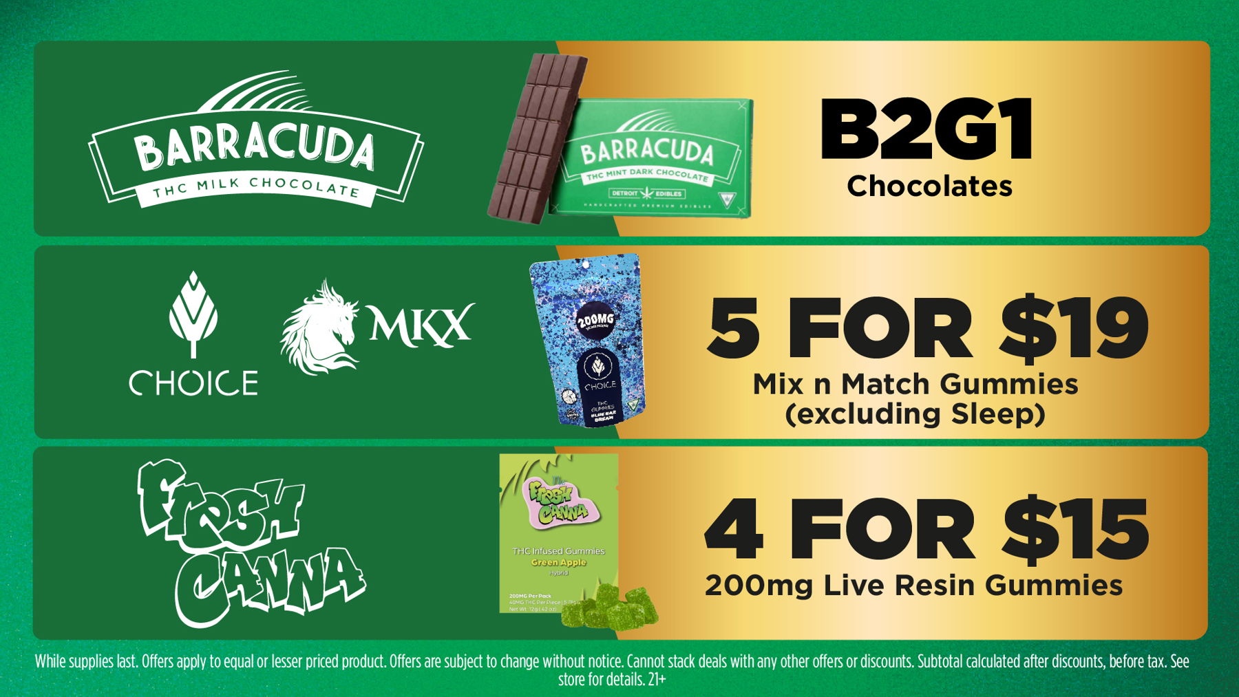 Mac Pharms Bundle	1g Cart, 200mg Gummy, 1g Concentrate, 1g Infused PR.	$34.99 Gold Tier Bundle	"1 Gold Tier 3.5g, (2) 1g Crude Boys/Drip Cart,  (2) 200mg Choice Chews, (2) 1g Paisley Trees PR"	$59.99 Silver Tier Bundle	1 Silver Tier 3.5g, 1g Common Citizen Wax, 200mg MKX Gummy, 1 Fire Styxx Infused PR	$39.99