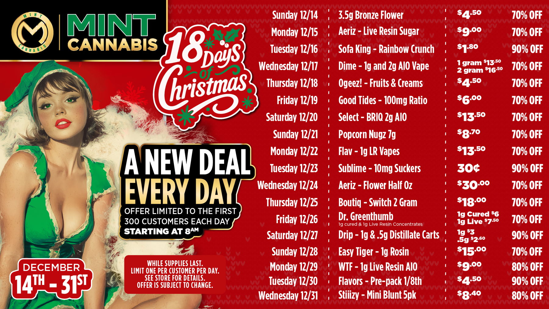 Wildflower Wednesday	Mix and Match 5g of Flower from Same Tier for Price of an Eighth. (Bronze, Silver, Gold, Plainum)