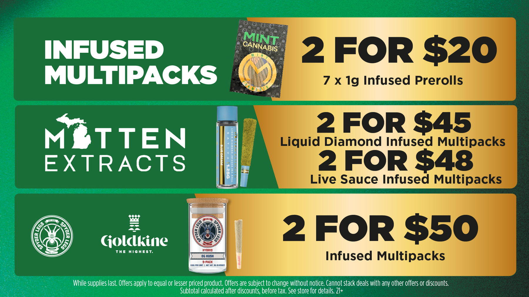 Mac Pharms Bundle	1g Cart, 200mg Gummy, 1g Concentrate, 1g Infused PR.	$34.99 Gold Tier Bundle	"1 Gold Tier 3.5g, (2) 1g Crude Boys/Drip Cart,  (2) 200mg Choice Chews, (2) 1g Paisley Trees PR"	$59.99 Silver Tier Bundle	1 Silver Tier 3.5g, 1g Common Citizen Wax, 200mg MKX Gummy, 1 Fire Styxx Infused PR	$39.99