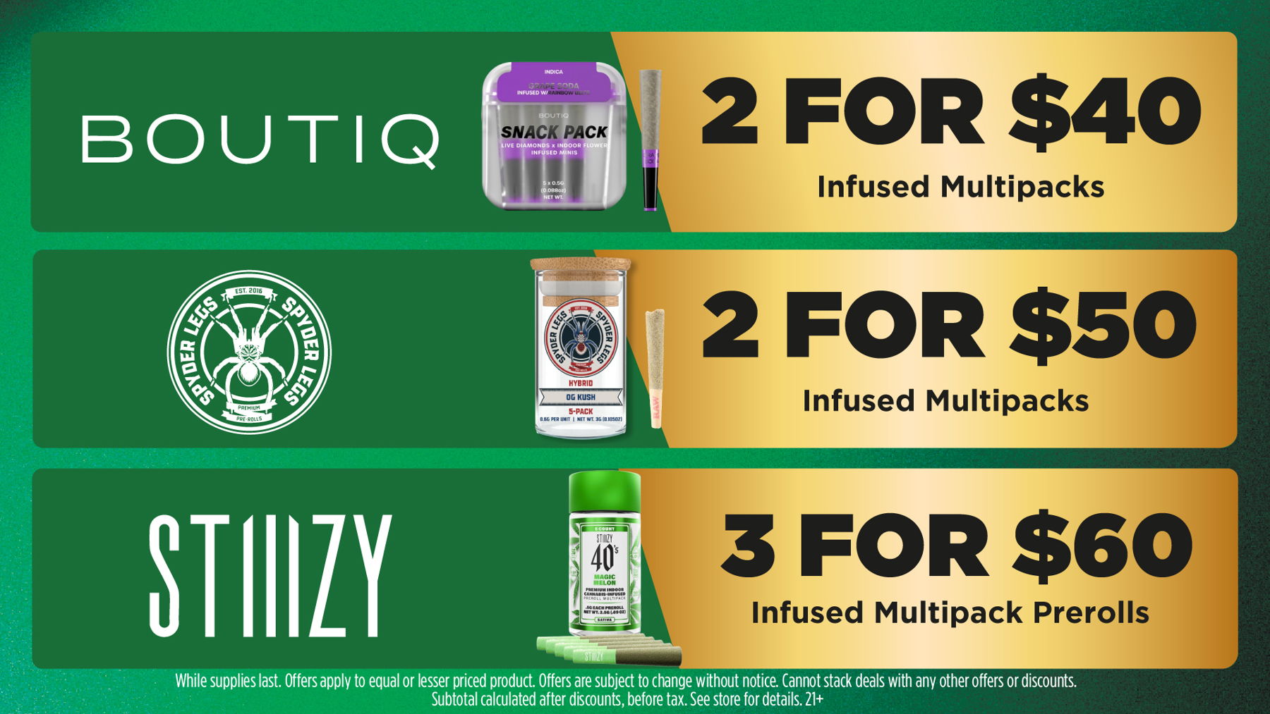 Mac Pharms Bundle	1g Cart, 200mg Gummy, 1g Concentrate, 1g Infused PR.	$34.99 Gold Tier Bundle	"1 Gold Tier 3.5g, (2) 1g Crude Boys/Drip Cart,  (2) 200mg Choice Chews, (2) 1g Paisley Trees PR"	$59.99 Silver Tier Bundle	1 Silver Tier 3.5g, 1g Common Citizen Wax, 200mg MKX Gummy, 1 Fire Styxx Infused PR	$39.99