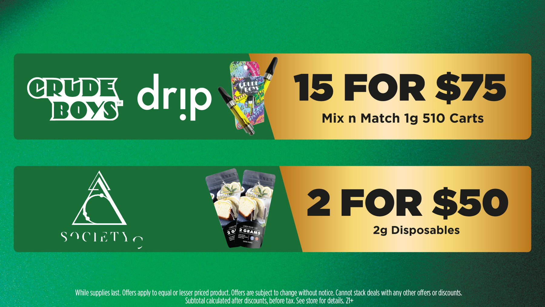 Mac Pharms Bundle	1g Cart, 200mg Gummy, 1g Concentrate, 1g Infused PR.	$34.99 Gold Tier Bundle	"1 Gold Tier 3.5g, (2) 1g Crude Boys/Drip Cart,  (2) 200mg Choice Chews, (2) 1g Paisley Trees PR"	$59.99 Silver Tier Bundle	1 Silver Tier 3.5g, 1g Common Citizen Wax, 200mg MKX Gummy, 1 Fire Styxx Infused PR	$39.99