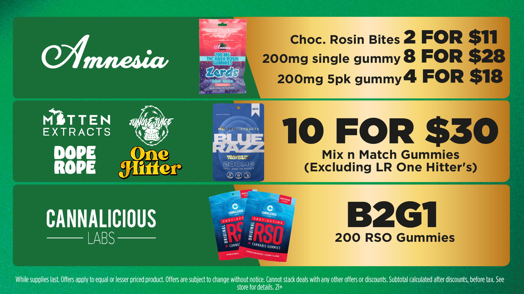 Mac Pharms Bundle	1g Cart, 200mg Gummy, 1g Concentrate, 1g Infused PR.	$34.99 Gold Tier Bundle	"1 Gold Tier 3.5g, (2) 1g Crude Boys/Drip Cart,  (2) 200mg Choice Chews, (2) 1g Paisley Trees PR"	$59.99 Silver Tier Bundle	1 Silver Tier 3.5g, 1g Common Citizen Wax, 200mg MKX Gummy, 1 Fire Styxx Infused PR	$39.99