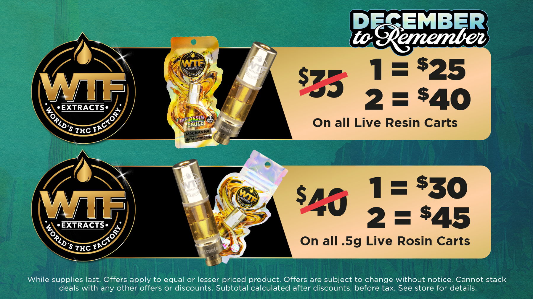 Wildflower Wednesday	Mix and Match 5g of Flower from Same Tier for Price of an Eighth. (Bronze, Silver, Gold, Plainum)