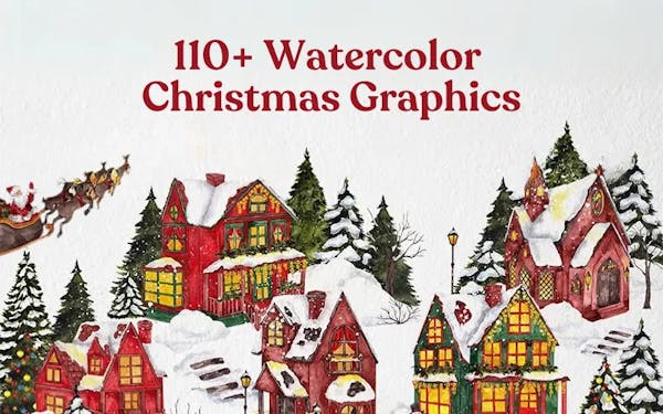 110+ Watercolor Christmas Graphics Bundle
