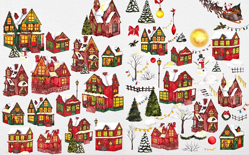 Christmas houses and bells