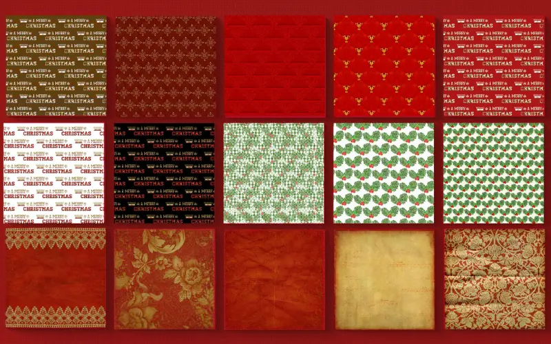 Decorative Christmas paper backgrounds showcasing intricate vintage details.