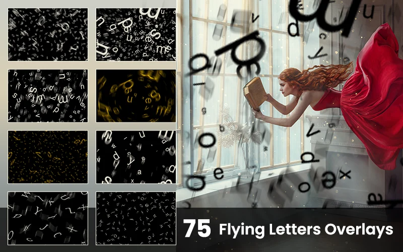 PNG Flying Letters Overlay Images included in the bundle.