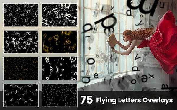 PNG Flying Letters Overlay Images included in the bundle.