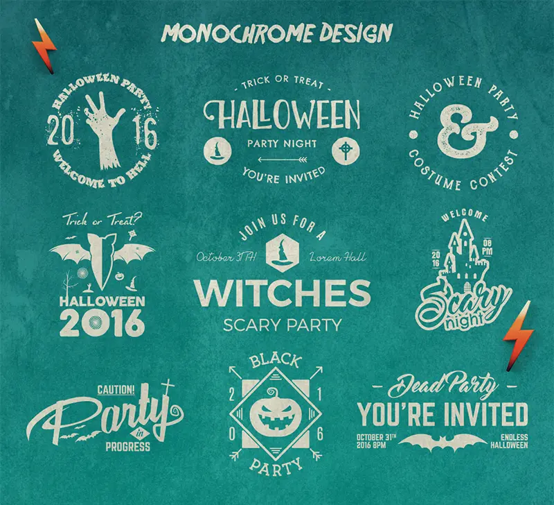 Halloween Badges of monochrome designs