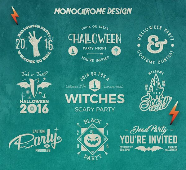 Halloween Badges of monochrome designs