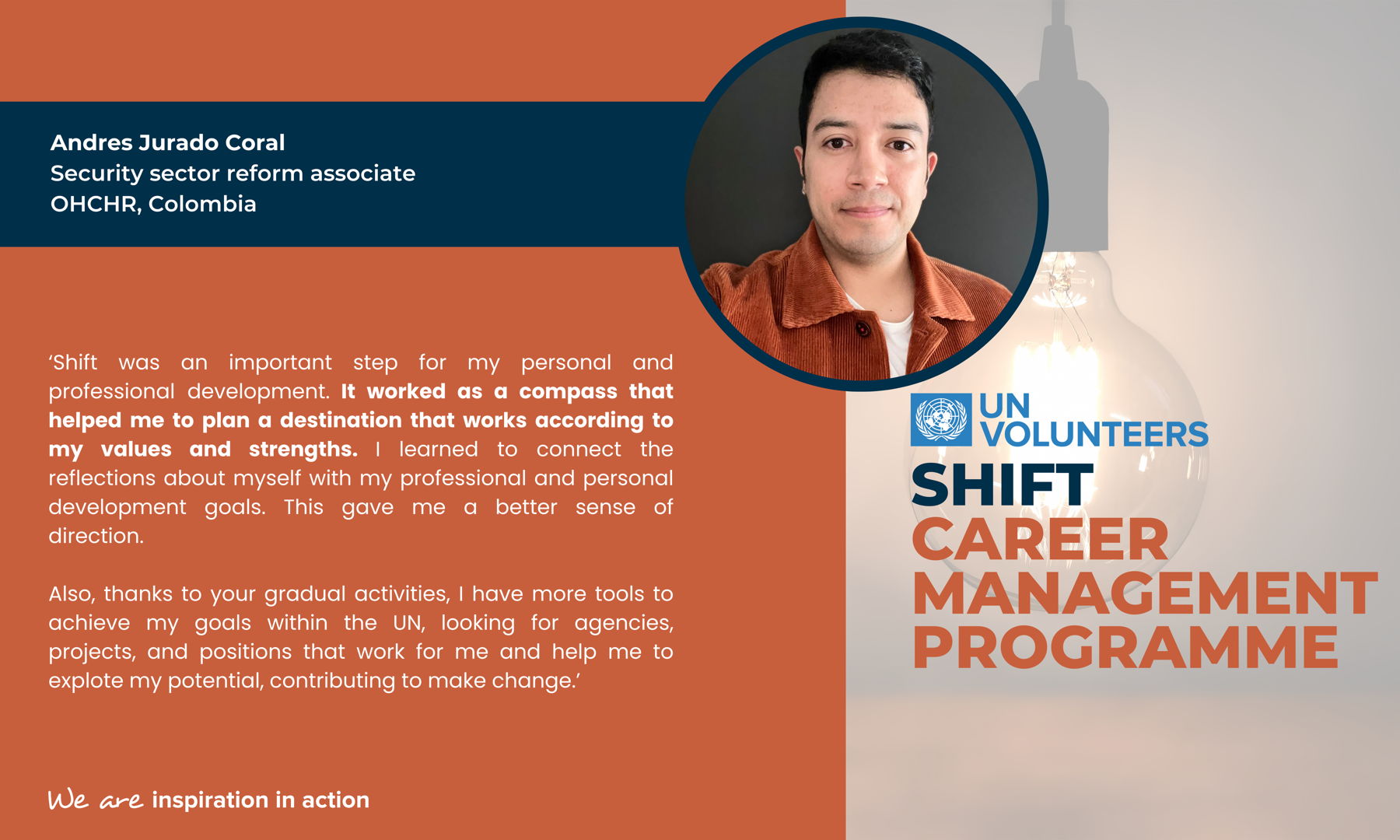 Learning Volunteer Story on SHIFT, the Career Management Programme. Testimony by Andres Jurado Coral (Security sector reform associate for OHCHR, Colombia)