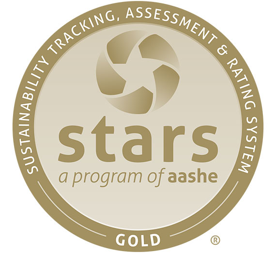 A circle logo saying Sustainability Tracking Assessment and Rating System Gold