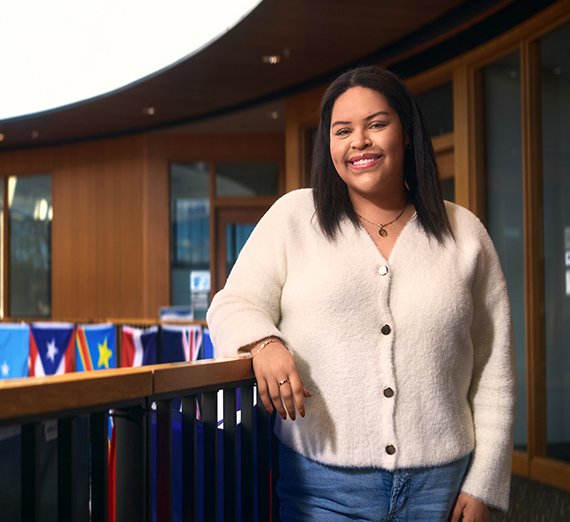 Ava Knap, Gonzaga University neuroscience major, explains her interdisciplinary art installation at the Shoebox Gallery inside the Jundt Art Museum.