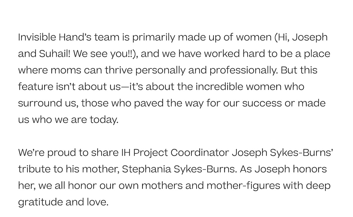 Joseph Sykes-Burns' Tribute To His Mother