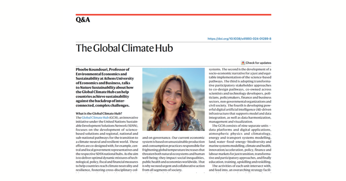 Introducing the Global Climate Hub: Insights from Professor Koundouri in Nature Sustainability