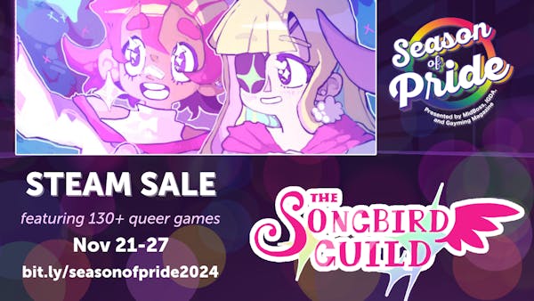A promotional graphic of The Songbird Guild for the Seasons of Pride Steam sale.