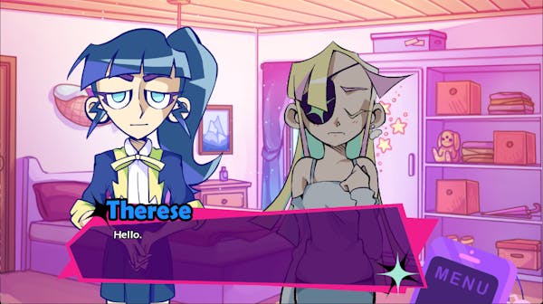 A character named Therese approaching another one saying "Hello".
