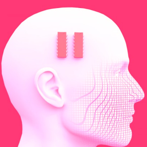 Graphic of human with microchip attached to the head