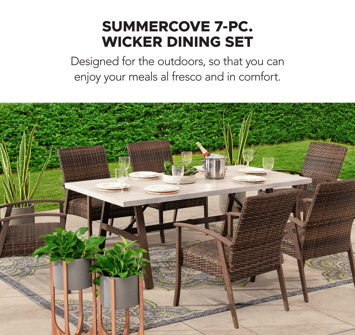 SummerCove 7-pc. Wicker Dining Set with Umbrella Hole