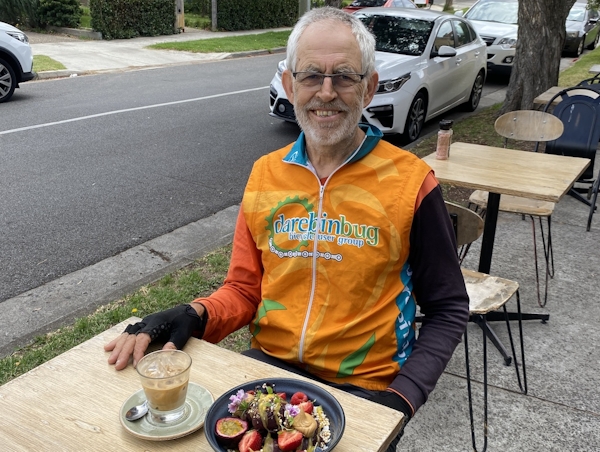 Wolter Kuiper stopping for a coffee on a Darebin BUG ride
