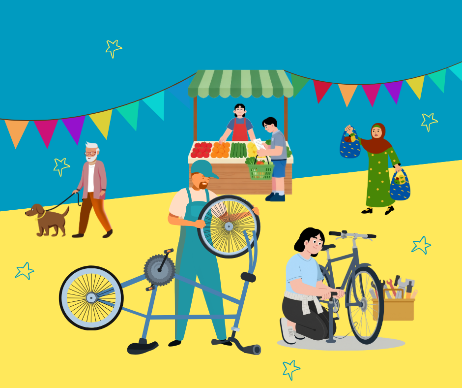 Graphic image depicting a bike check at Preston Market