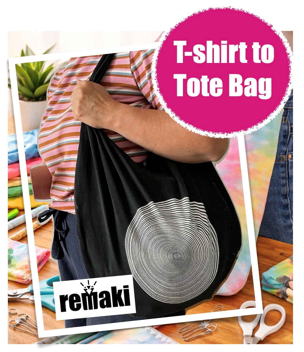 Image of a totebag made of an old t-shirt