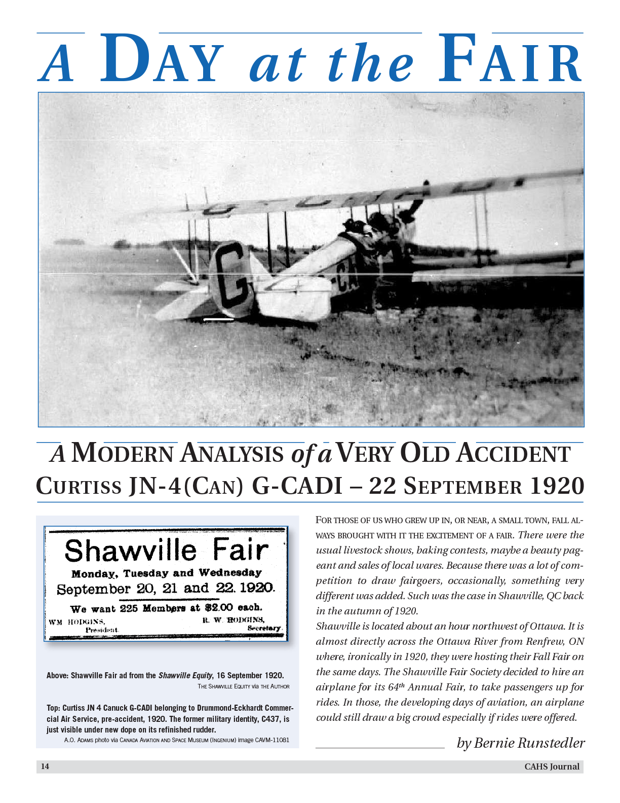 CAHS Journal Volume 59 Number 1 JN-4 G-CADI Accident article title page